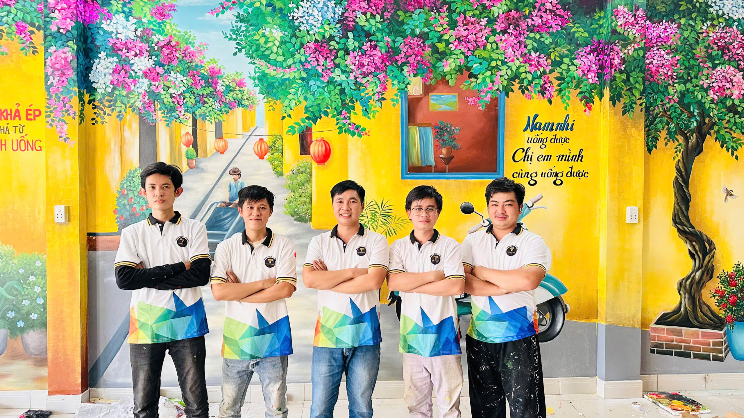 vẽ tranh tường phố cổ,tranh tường phố cổ Hội An,vẽ tranh tường phố cổ Hà Nội,tranh tường hoa giấy,tranh tường quán cafe phố cổ,vẽ tranh 3d