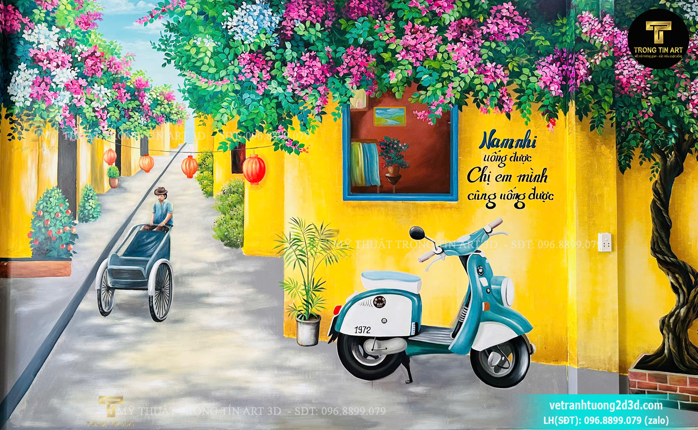 vẽ tranh tường phố cổ,tranh tường phố cổ Hội An,vẽ tranh tường phố cổ Hà Nội,tranh tường hoa giấy,tranh tường quán cafe phố cổ,vẽ tranh 3d