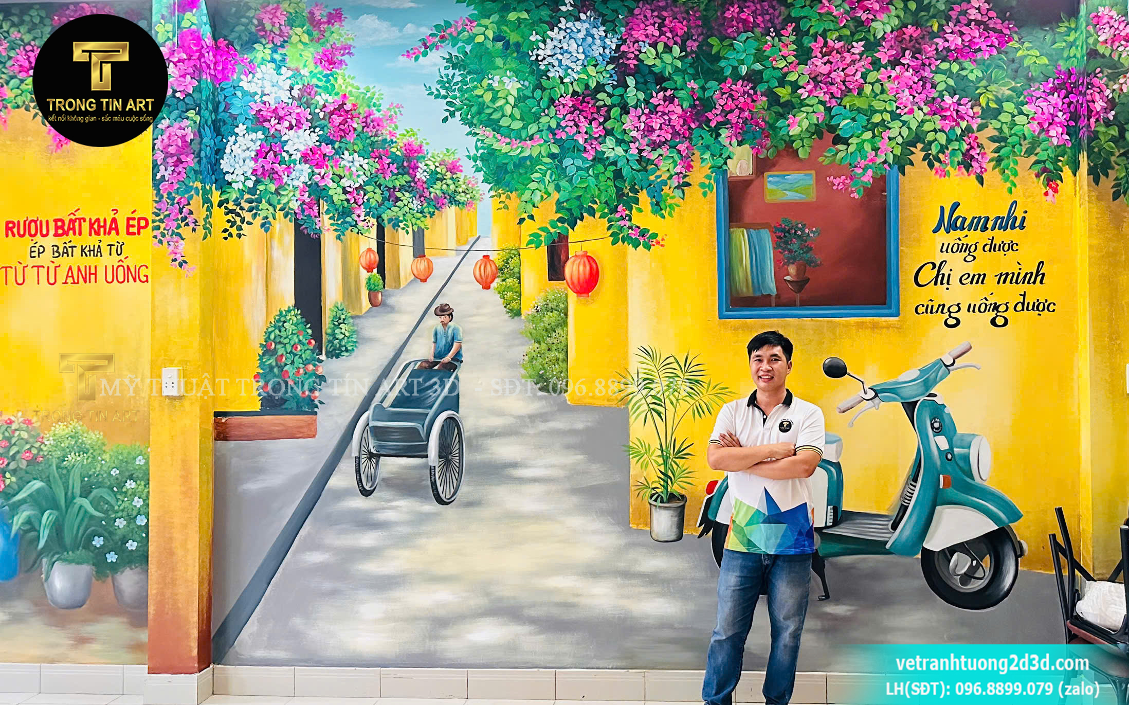 vẽ tranh tường hoa giấy, vẽ tranh tường hoa giấy phố cổ, tranh tường hoa giấy đẹp, tranh tường hoa giấy hội an, tranh tường hoa giấy cho quán cafe