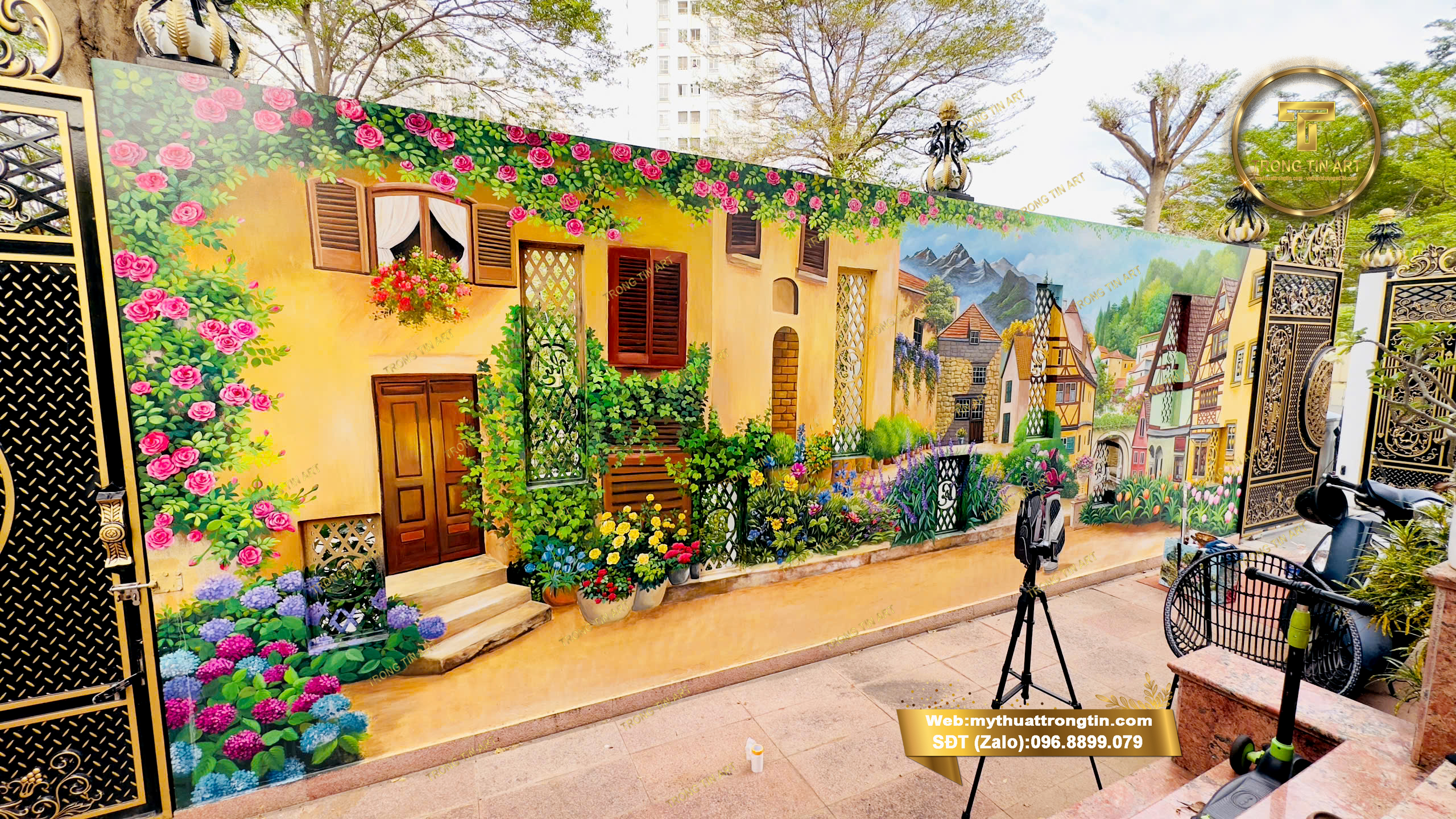 vẽ tranh tường 3d,tranh tường hoa hồng,vẽ tranh tường phố cổ 3d,tranh phố cổ châu Âu,vẽ tranh phong cảnh,vẽ tranh phố cổ,vẽ tranh tường