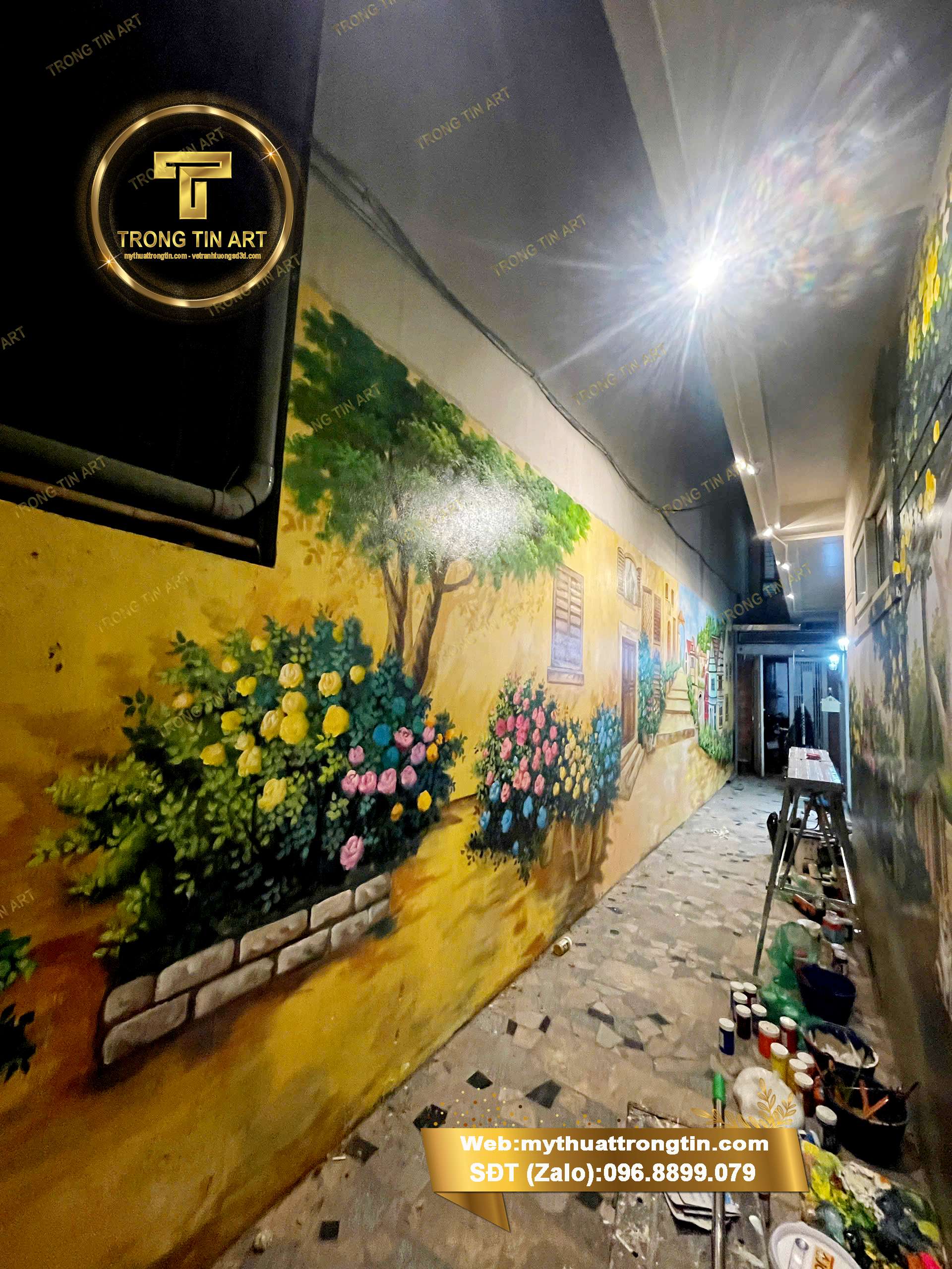 vẽ tranh tường hoa hồng,tranh tường hoa hồng quán cafe, vẽ tranh quán cafe hoa hồng, tranh tường 3D,vẽ tranh tường,vẽ tranh hoa hồng leo