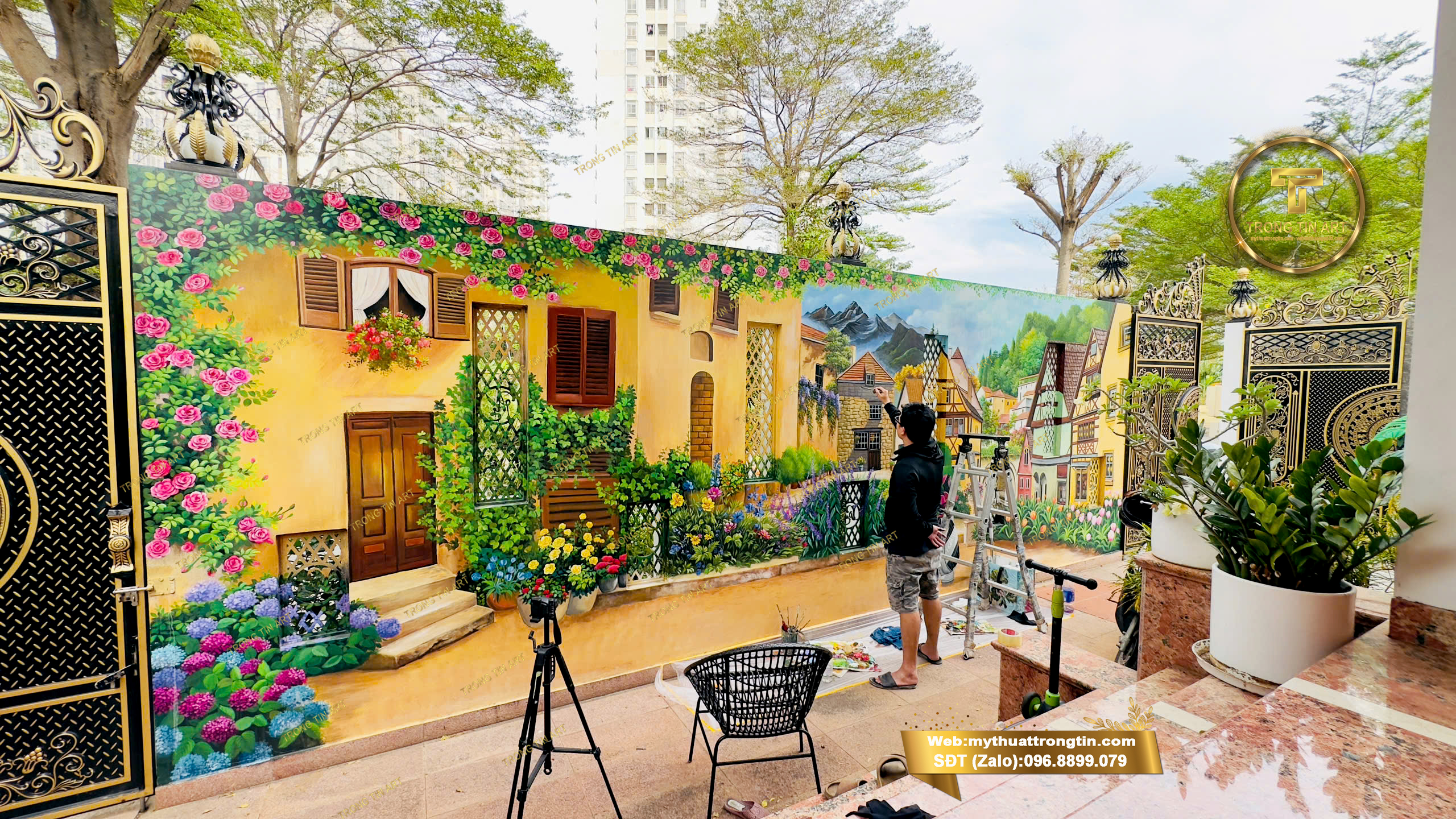 vẽ tranh tường 3d,tranh tường hoa hồng,vẽ tranh tường phố cổ 3d,tranh phố cổ châu Âu,vẽ tranh phong cảnh,vẽ tranh phố cổ,vẽ tranh tường
