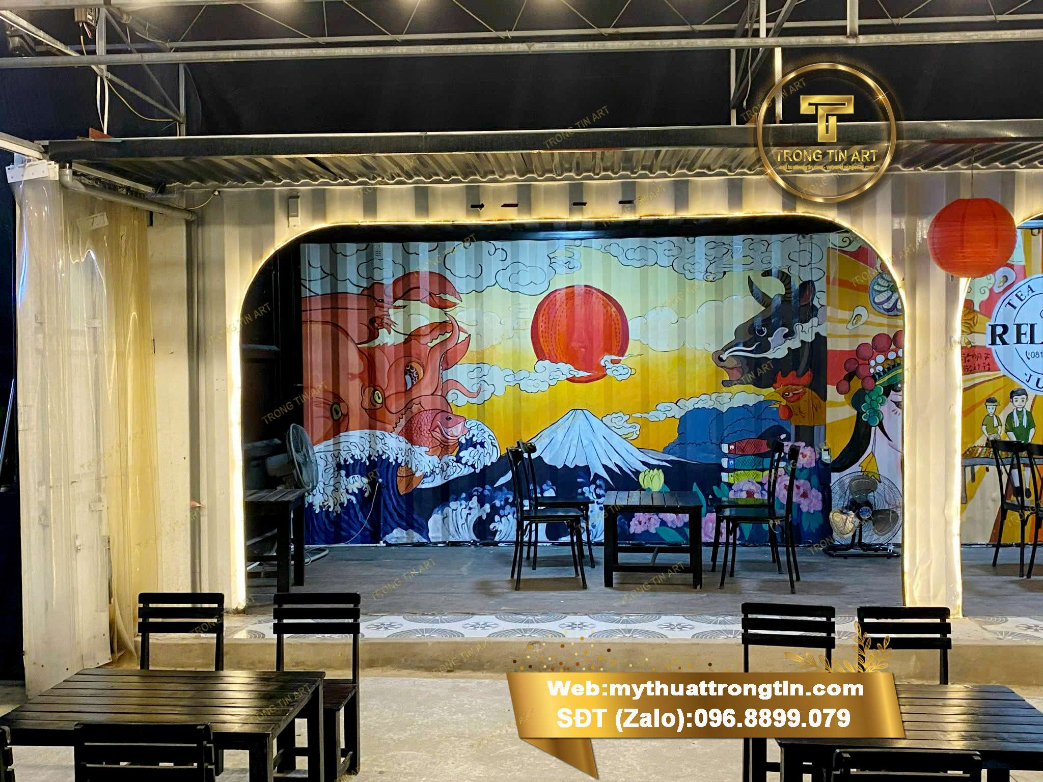 vẽ tranh lên tôn,vẽ tranh tường trên tôn,vẽ tranh quán ăn Hồng Kông,vẽ tranh quán cafe,vẽ tranh quán ăn ngoài trời,vẽ tranh trên tôn 