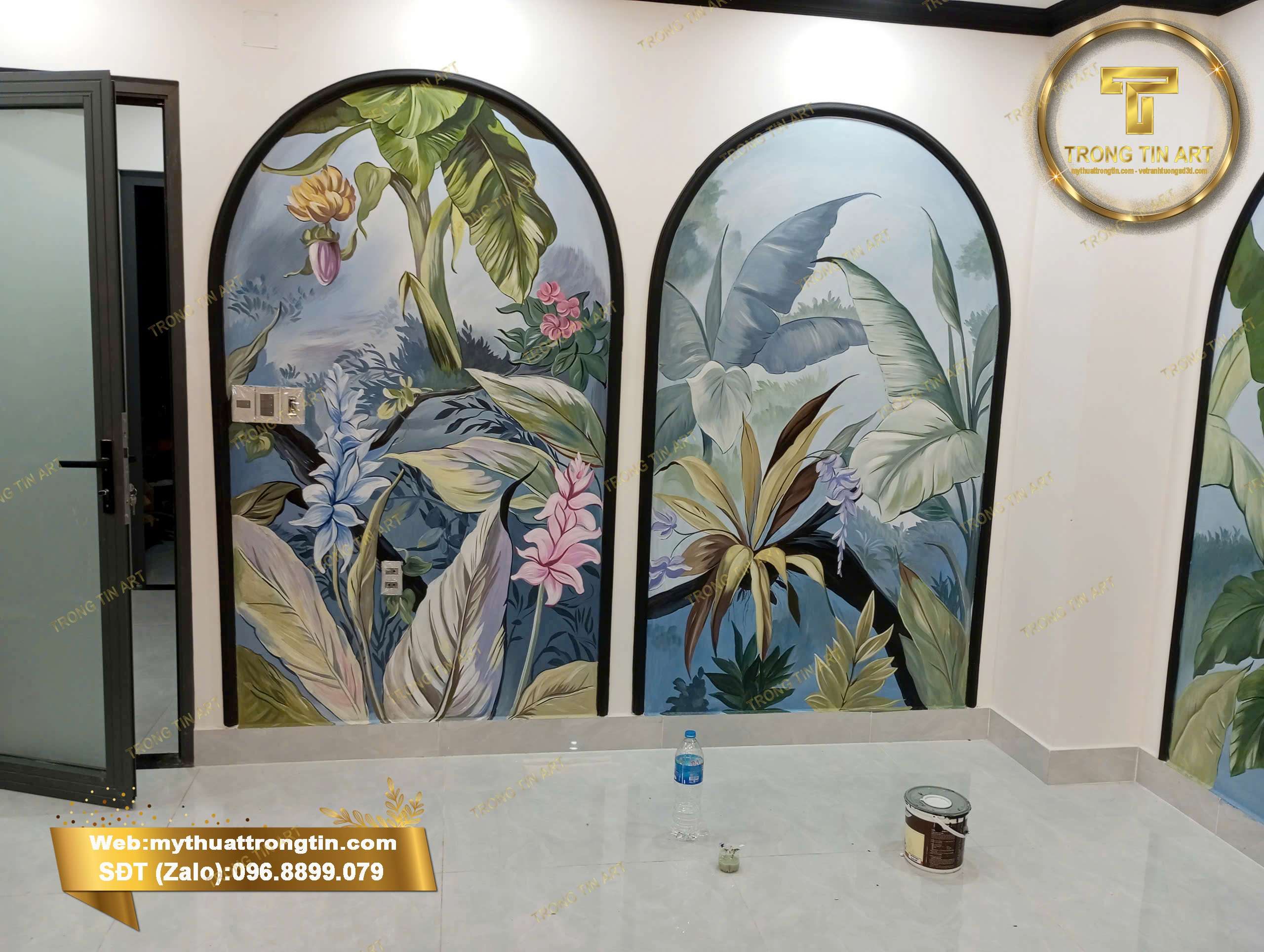 tranh spa, vẽ tranh spa đẹp, tranh tường thiên nhiên, tranh tường nàng thơ, vẽ tranh thư giãn, vẽ tranh tường tropical, tranh phòng massage