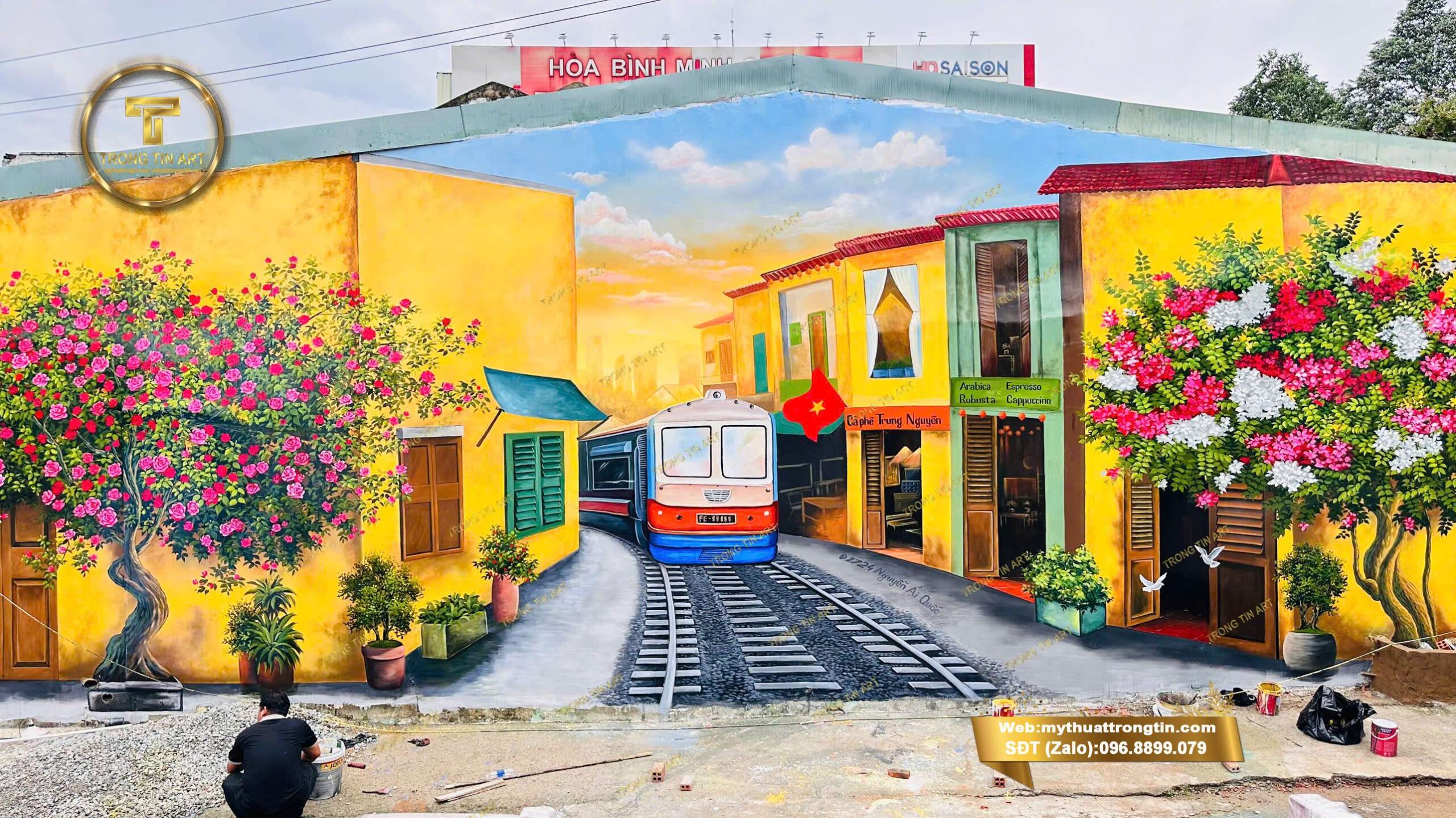 vẽ tranh tường ngoài trời, tranh tường khổ lớn, vẽ tranh quảng cáo ngoài trời, vẽ tranh tường quán cafe đẹp, tranh tường cổ động, tranh tuyên truyền ngoài trời