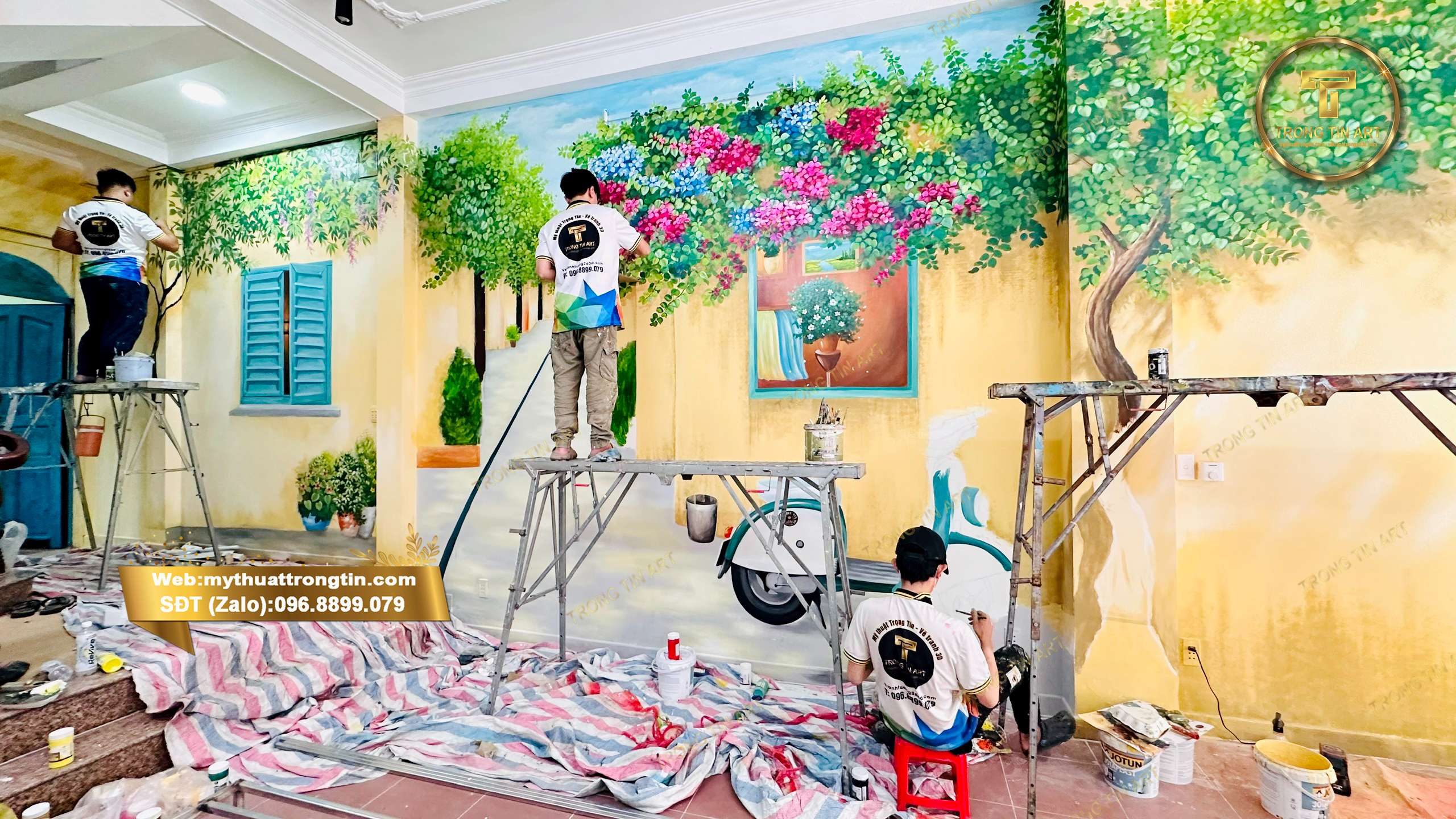 Đơn Vị Vẽ Tranh Tường 3D Hoa giấy Phố cổ hà nội