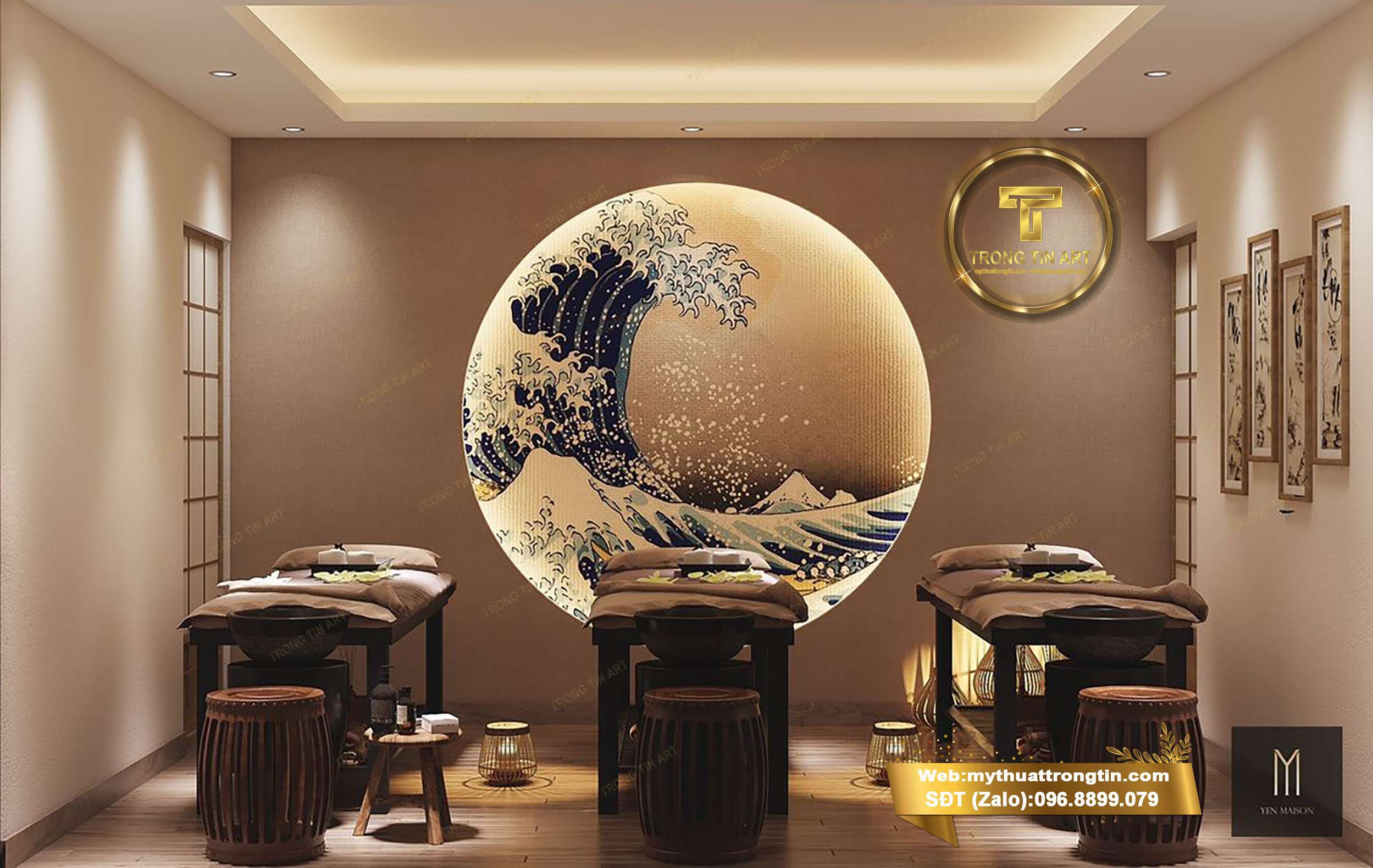 vẽ tranh tường spa đẹp , tranh tường spa thư giãn , vẽ tranh spa giá rẻ , vẽ tường spa phong cách tropical , tranh tường spa lá nhiệt đới 