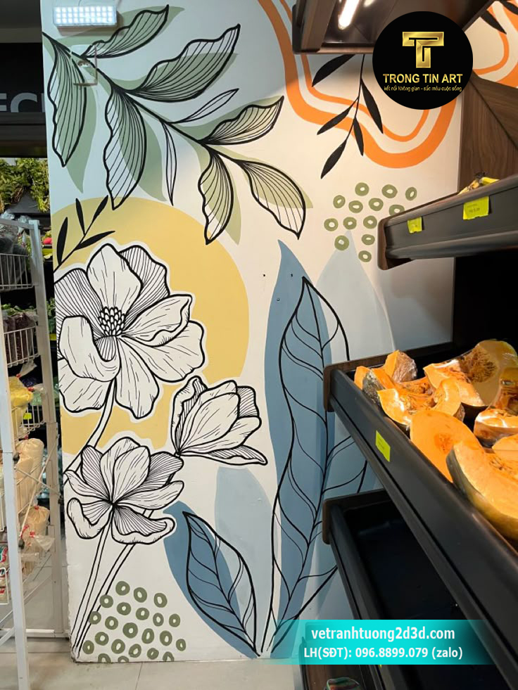 Vẽ tranh tường quán cafe phong cách tối giản