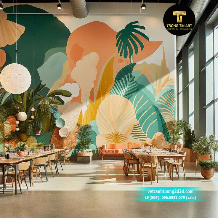 Vẽ tranh tường quán cà phê, vẽ tranh tường quán cafe, vẽ tranh 3D quán cafe, tranh tường cafe đẹp, vẽ tranh tường phong cách Hội An