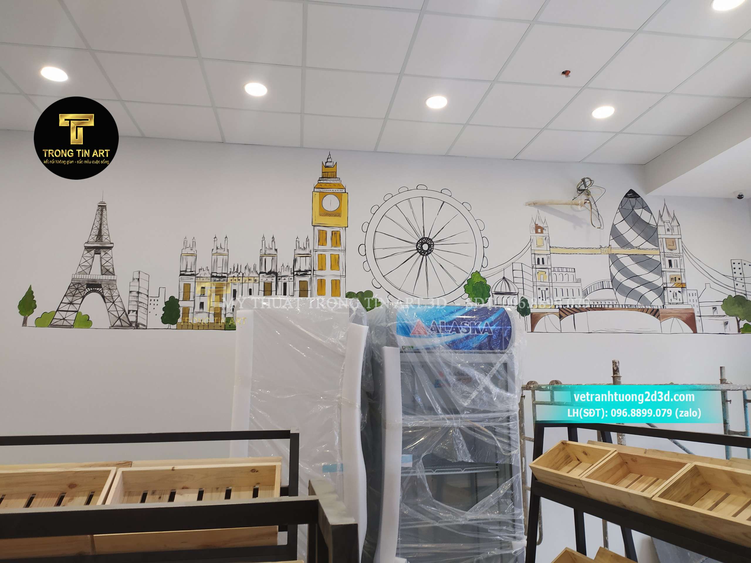 vẽ tranh tường cửa hàng tiện lợi, vẽ tranh tường siêu thị, vẽ tranh tường quảng cáo sản phẩm, tranh tường cửa hàng mini,vẽ cửa hàng trái cây