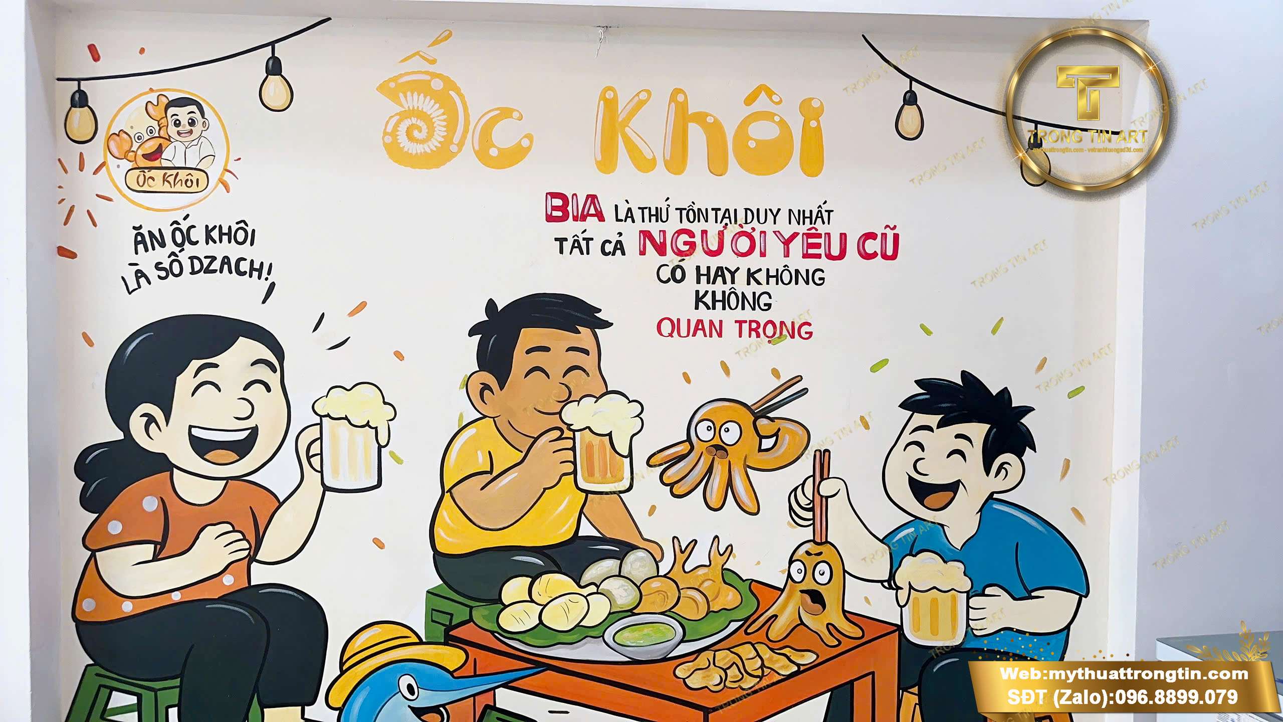 vẽ tranh tường quán ốc, tranh tường bia hơi, tranh tường hải sản, vẽ tranh 3D quán nhậu, tranh tường quán ăn đẹp, tranh tường giá rẻ HCM