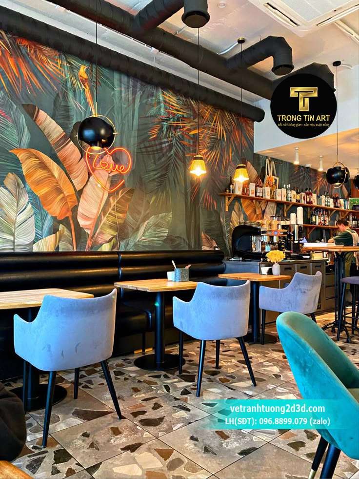 Vẽ tranh tường quán cà phê, vẽ tranh tường quán cafe, vẽ tranh 3D quán cafe, tranh tường cafe đẹp, vẽ tranh tường phong cách Hội An