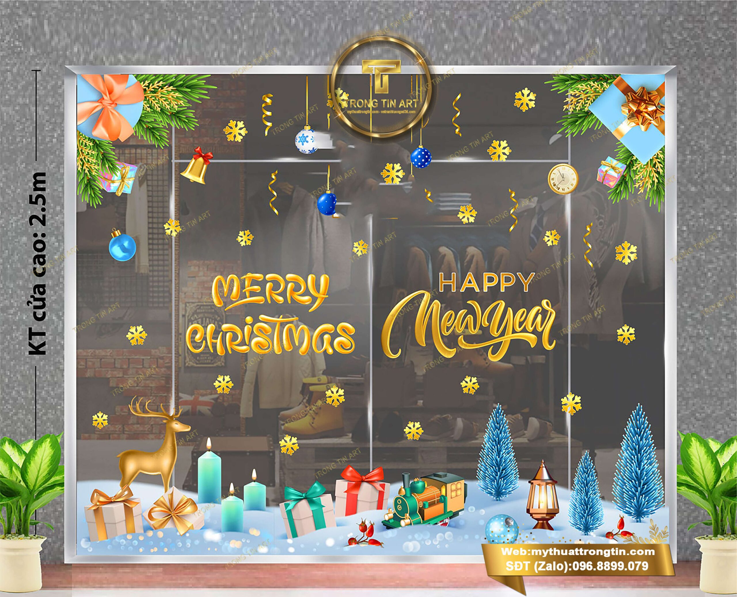 vẽ tranh kính Noel quán cafe, tranh kính Giáng Sinh quán cafe đẹp, dịch vụ vẽ tranh kính Noel quán coffee, mẫu vẽ tranh kính Noel 