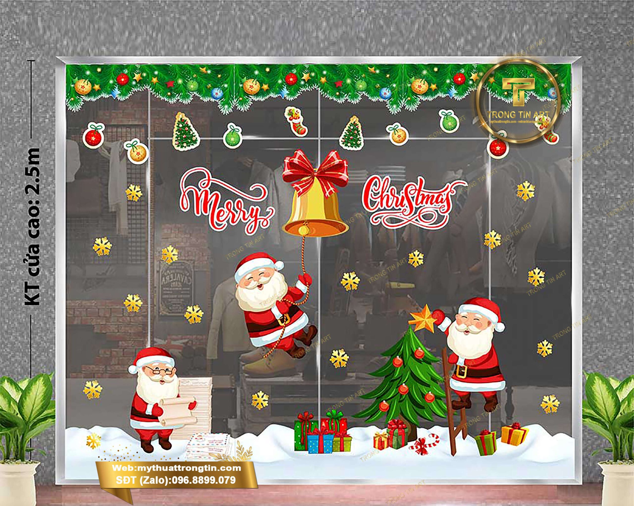 vẽ tranh kính Noel, vẽ trang trí Noel trên kính, tranh kính Noel TPHCM, vẽ kính Noel quán cafe, vẽ kính Noel trung tâm thương mại