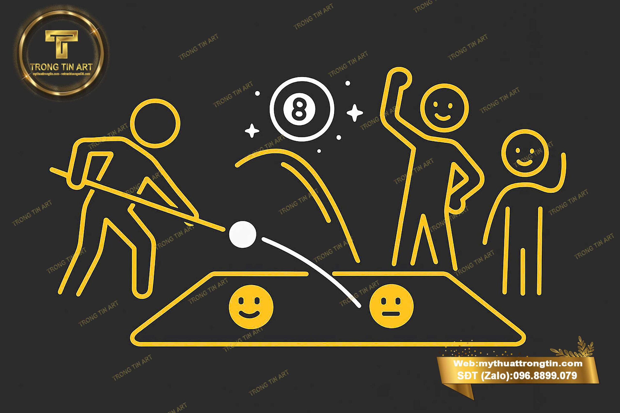 vẽ tranh tường bida đơn giản, tranh tường bida đẹp, vẽ tranh tường quán billiards, vẽ tranh tường bida 2D, vẽ tranh tường bida 3D