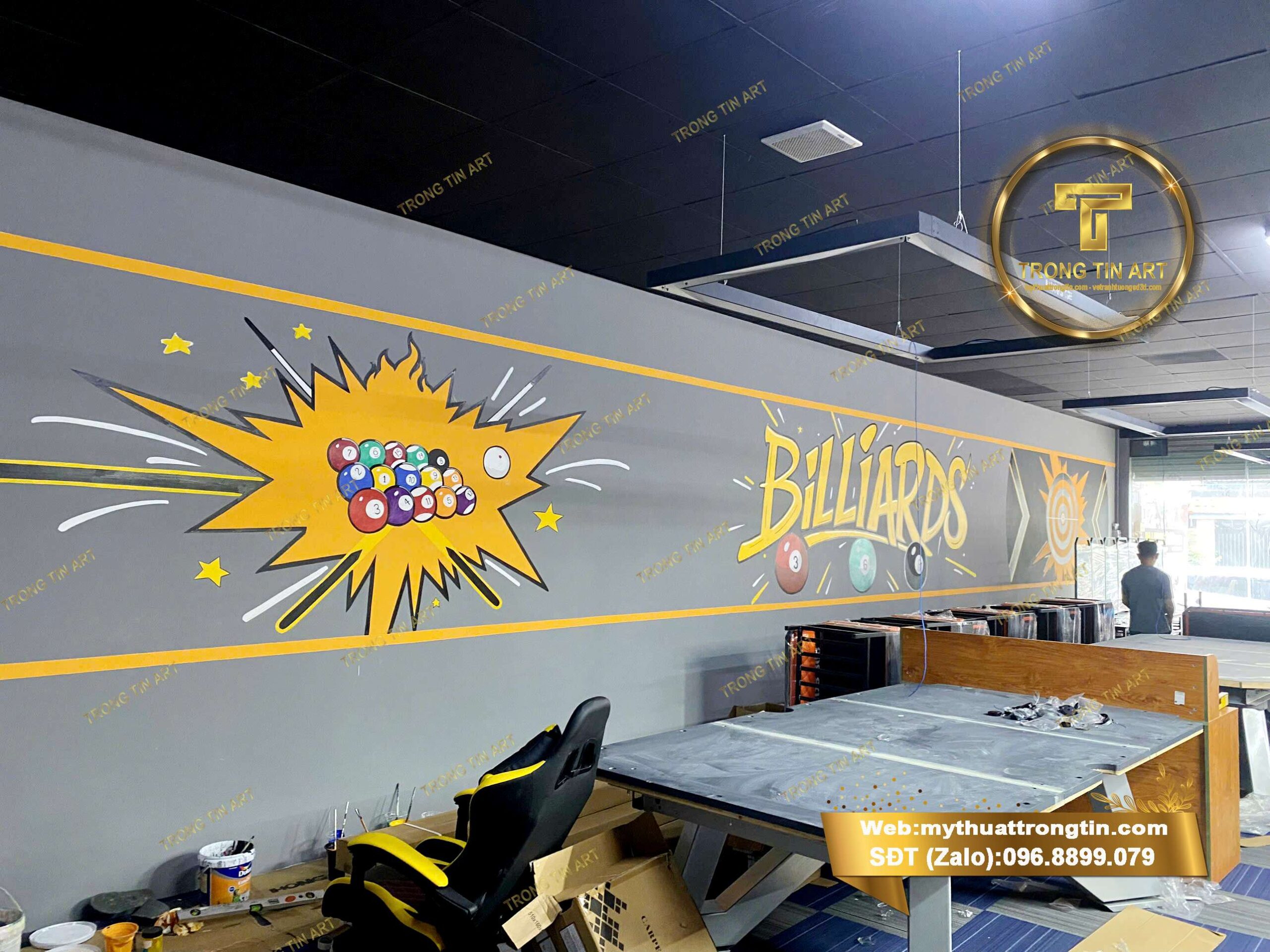 top 10 mẫu vẽ tranh tường bida đẹp, vẽ tranh tường bida, tranh tường billiards 3D, tranh tường bida hiện đại, vẽ tranh tường quán bida