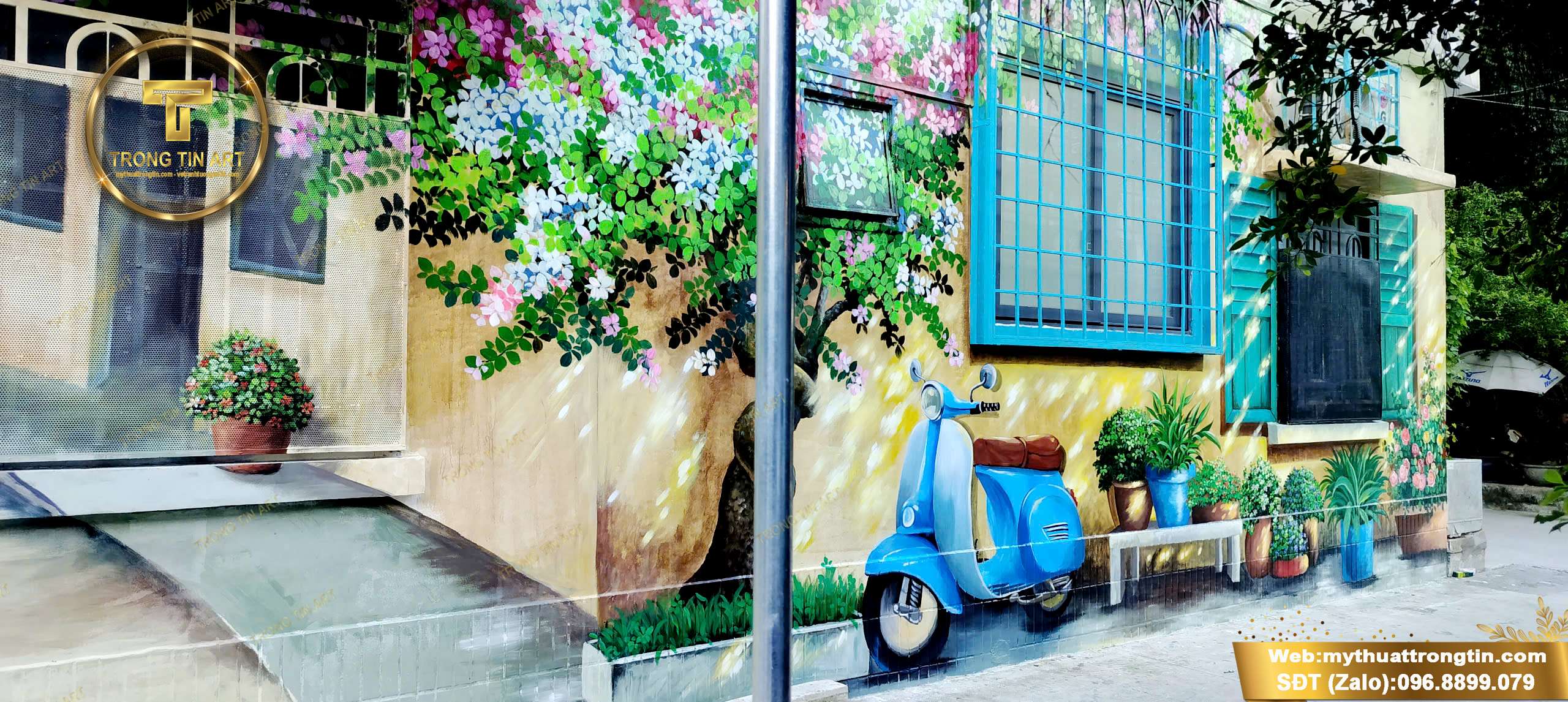 vẽ tranh phố cổ đơn giản, vẽ tranh tường phố cổ, tranh tường phố cổ hà nội, tranh phố cổ hội an, tranh tường hoa giấy phố cổ