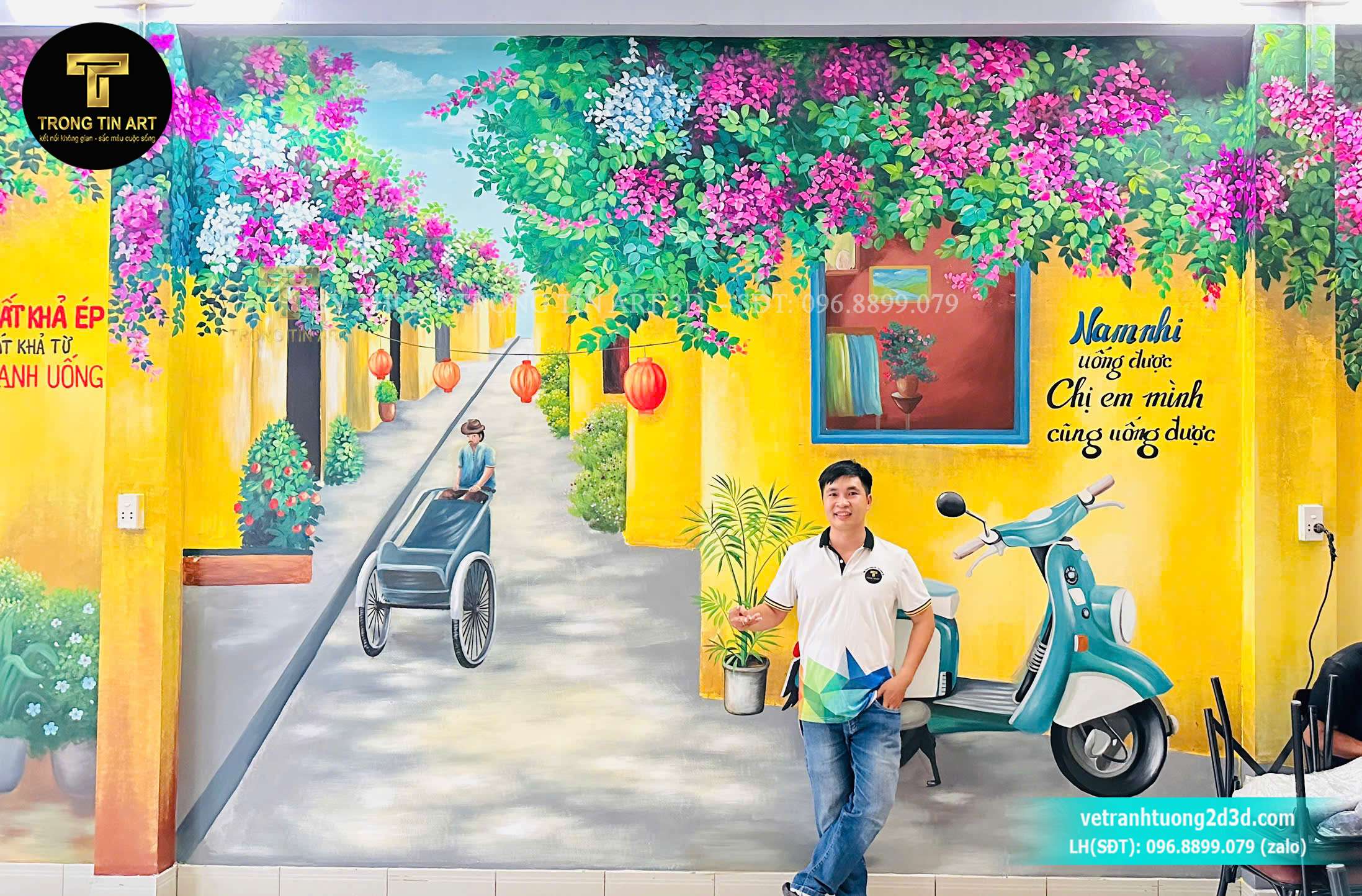vẽ tranh tường phố cổ hội an, vẽ tranh hội an, tranh tường hội an, tranh tường hoa giấy hội an, tranh phố cổ vàng, vẽ tranh hội an xưa