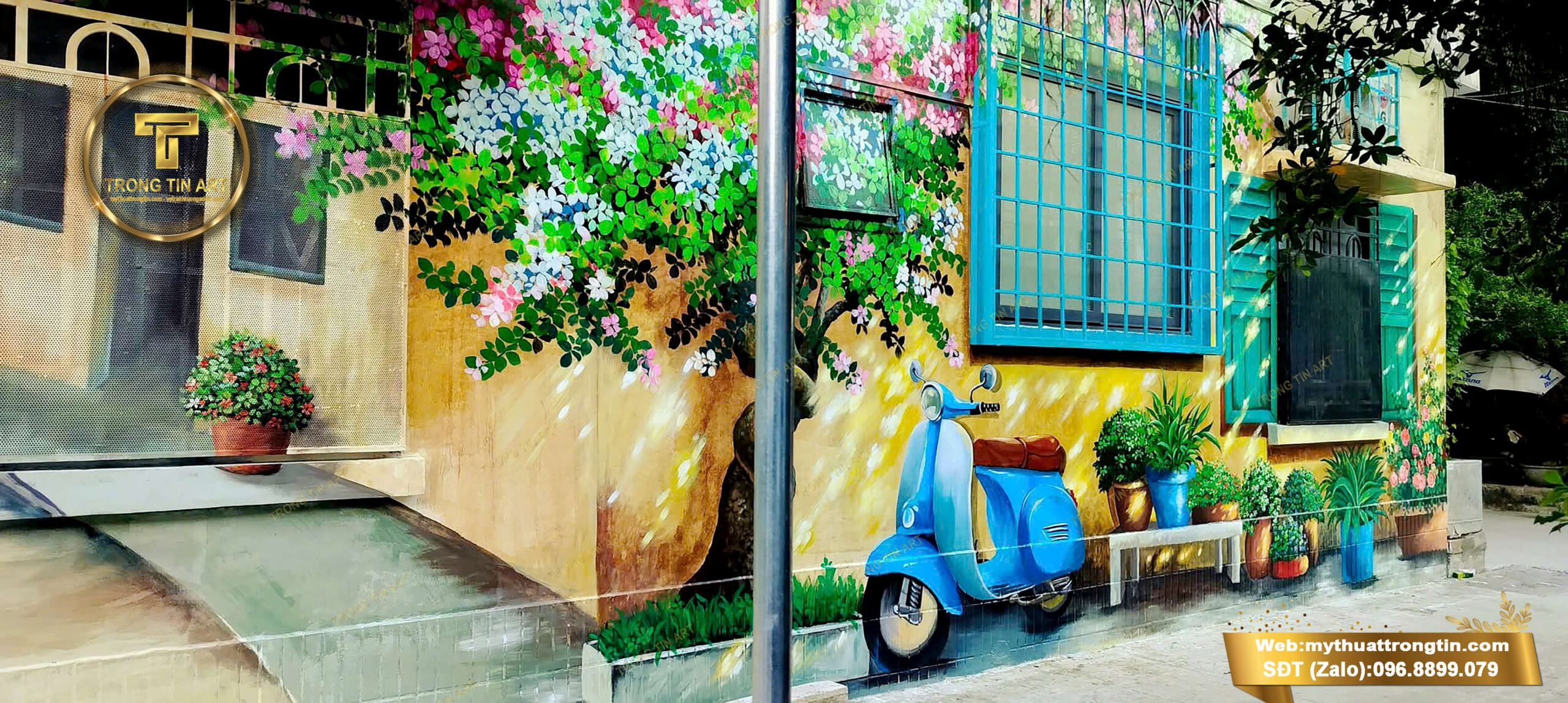 vẽ tranh tường phố cổ xưa, vẽ tranh phố cổ hội an, tranh phố cổ hoa giấy, tranh tường phố cổ đẹp, tranh tường hoa giấy hội an